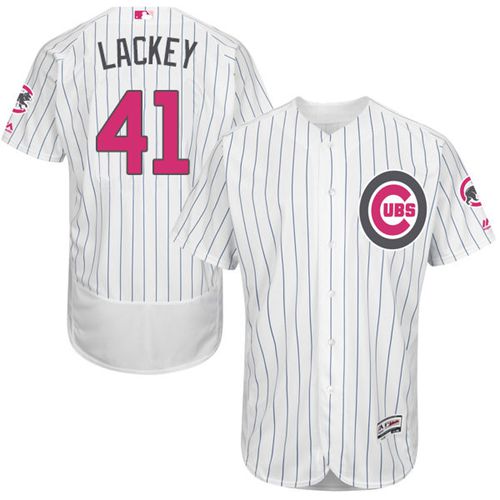 Cubs #41 John Lackey White(Blue Strip) Flexbase Authentic Collection Mother's Day Stitched MLB Jersey